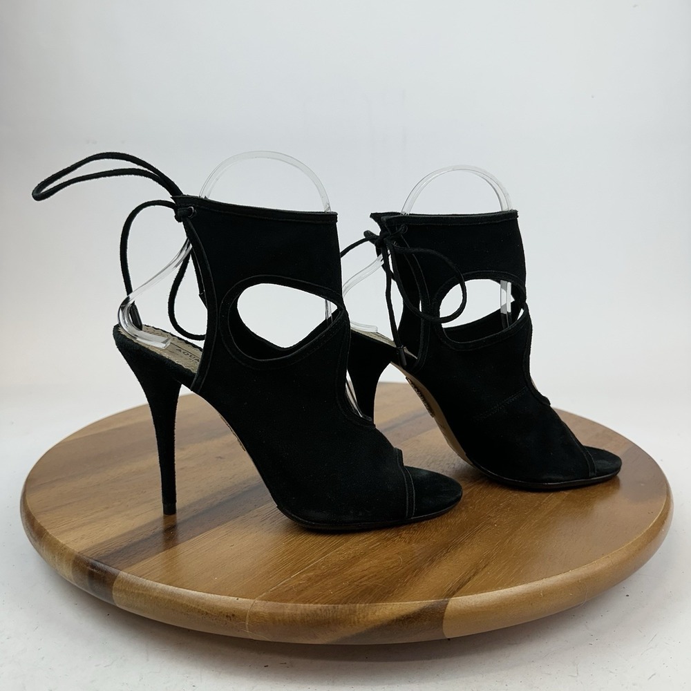 Womens Aquazzura Black Cutout Suede Strappy Heels Shoes Size 36 US 6 M EUC